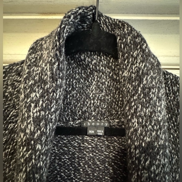 THEORY Womens Gray Chunky Knit Long Shawl Cardigan Sweater Wool/Cashmere Blend M - Picture 9 of 14